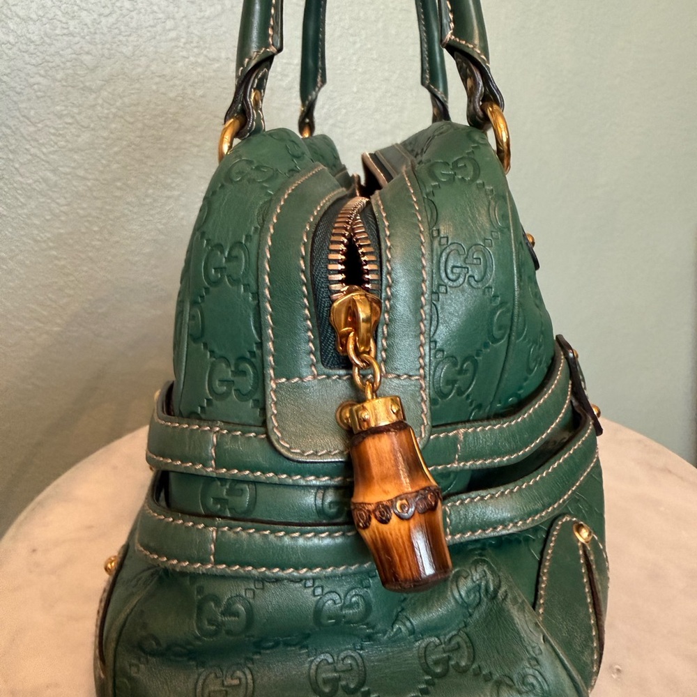 Gucci Dark Green Guccissima Leather Shoulder Bag with Gold Hardware - Picture 3 of 13
